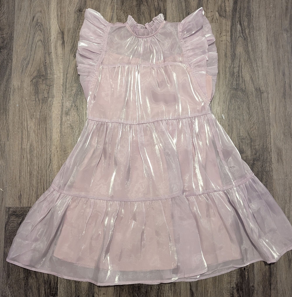 Shimmery Lavendar Ruffle Tiered Dress